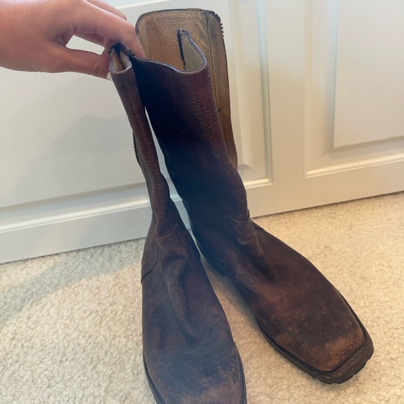 Frye Dark Brown Leather Zipper Boots - Picture 4 of 6